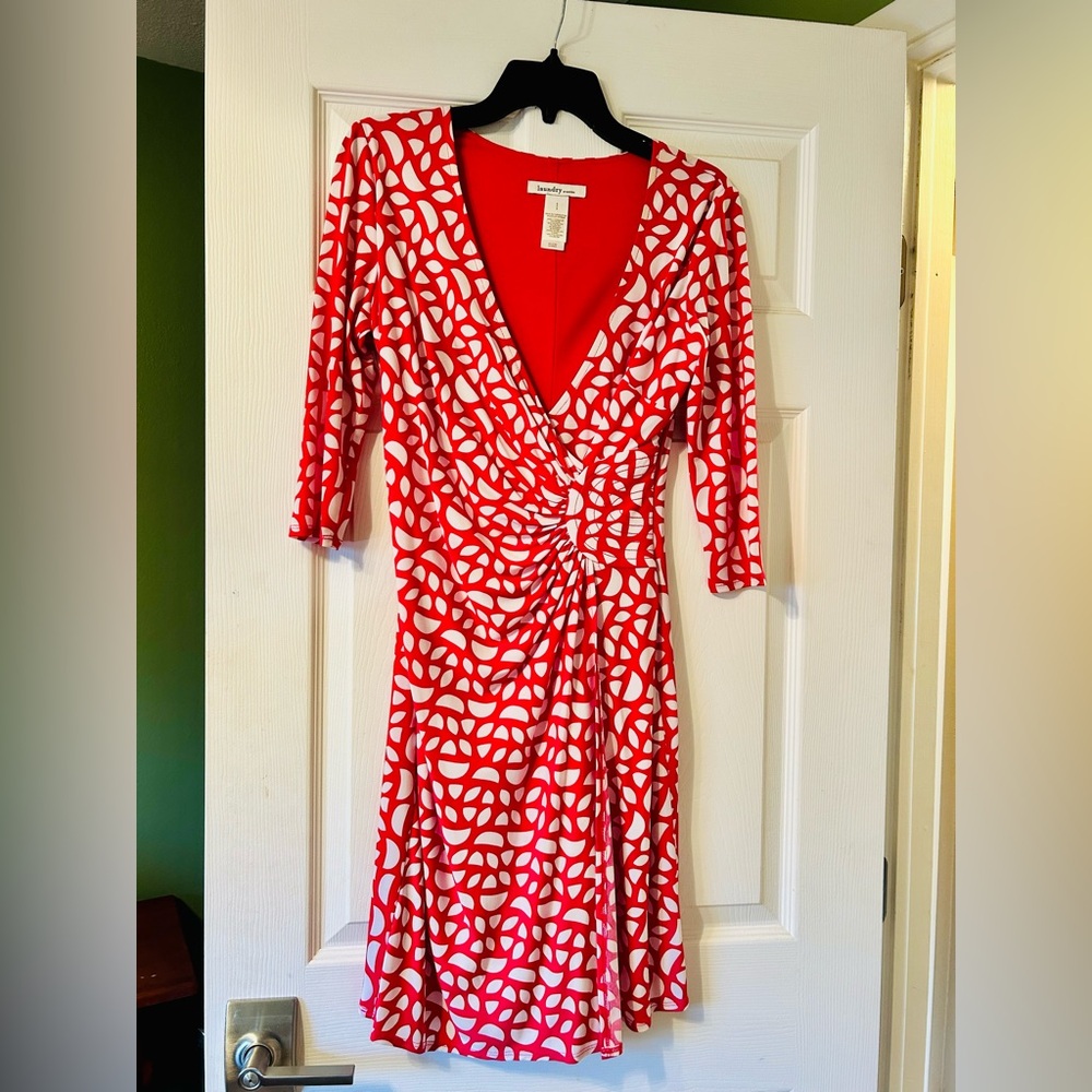 Laundry by Design Red and White Long Sleeve Dress
